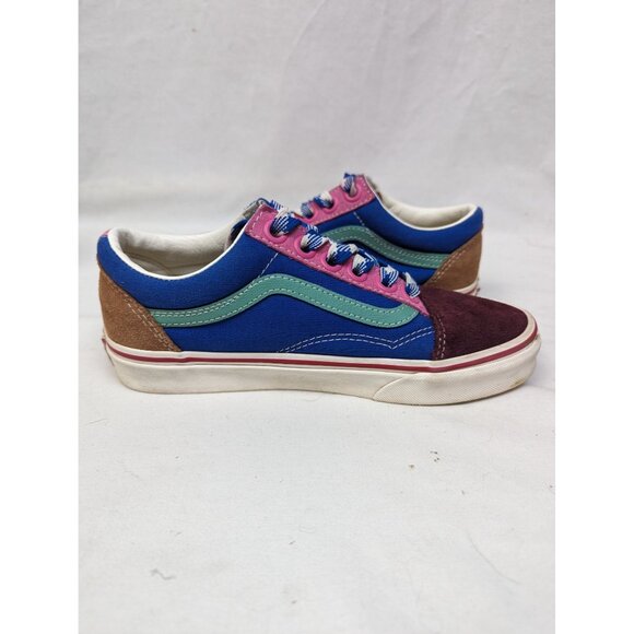 Vans Women's Old Skool Frayed Laces Port Royale Colorblock Suede Skate Sneakers - Picture 4 of 8